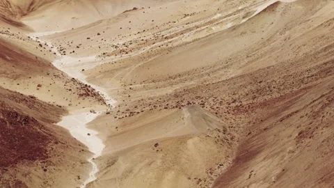 Aerial view of a dry desert riverbed landscape Stock Footage 333150811