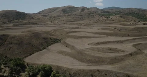 Aerial view of dry fields and hills, Georgia. Stock Footage 327849776
