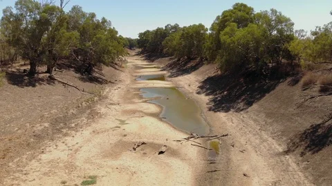 Aerial view of a dry river bed due to a severe drought Stock Footage 120146819