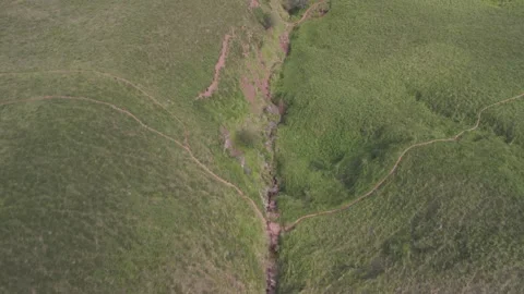 Aerial view of dry river bed in the mountain, pays basque Stock Footage 210450450