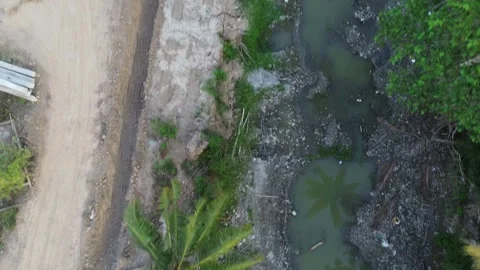 Aerial view of a dry river bed due to a severe drought Video stock 255447895