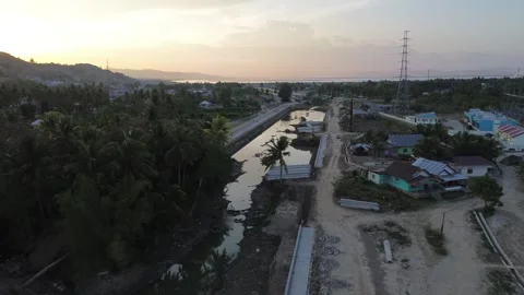 Aerial view of a dry river bed due to a severe drought Video stock 255448491