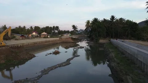 Aerial view of a dry river bed due to a severe drought Video stock 255448530