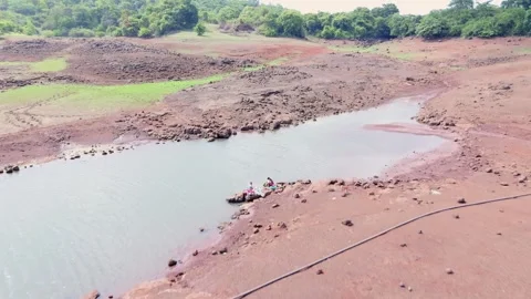 Aerial View of a Dry Riverbed in Drought Stock Footage 280465224
