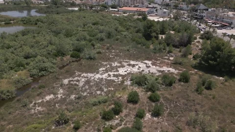 Aerial View of Dry Scrubby Limestone Terrain Near Maristany, Mallorca Stock Footage 340589465