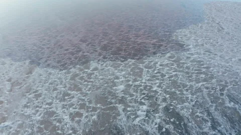 Aerial view of a drying out salt lake on a beautiful summer evening. Stock Footage 155250022