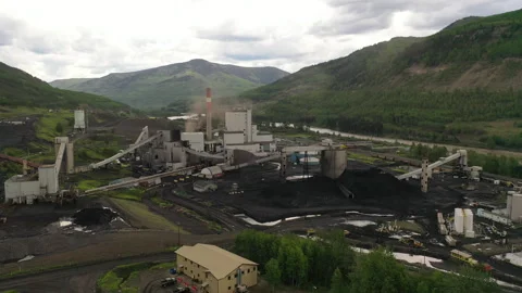 Aerial view of a dual fuel (natural gas, coal) power station Stock Footage 242090053