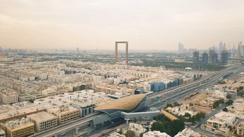 Aerial view of Dubai Frame Video stock 105233768