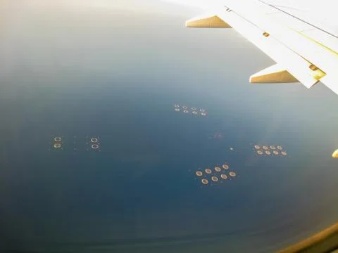 Aerial view of Dubai from jet flight Stock Photos