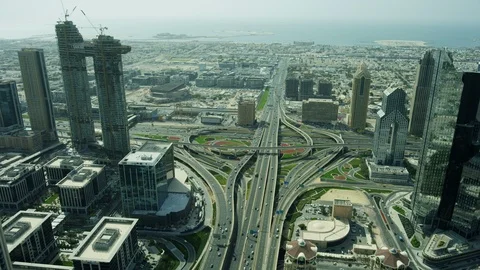 Aerial view Dubai junction Intersection Sheikh Zayed Road Video stock 91521749