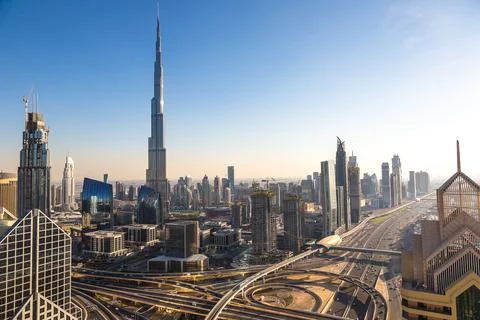 Aerial view of Dubai Stock Photos