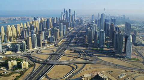 Aerial view Dubai Sheikh Zayed Road Stock Footage