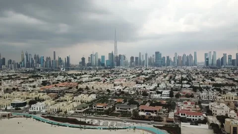Aerial view of the Dubai skyline include Burj Khalifa, UAE. Stock Footage 146579369