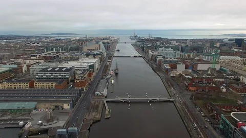 Aerial view of Dublin with brisges of river Liffey, Ireland Video stock 114582873