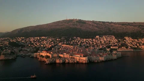 Aerial View of Dubrovnik Old Town at Sunset , UNESCO Site, Croatia. part25 Stock Footage 220814341