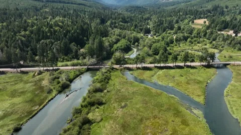 Aerial view of Duckabush River Bridge washington in olympic peninsula Stock Footage 339519416