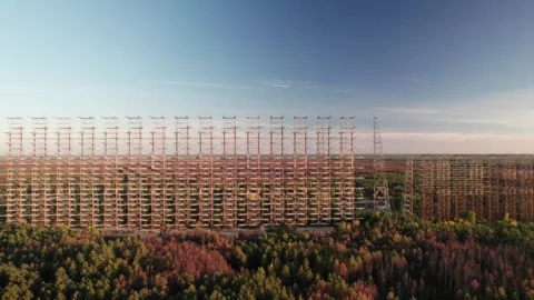 Aerial view of Duga-1 radar array in Chernobyl, Ukraine. Vídeo Stock 345079997