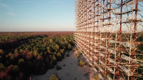 Aerial view of Duga 1 Receiver radar array, Ukraine. Vídeo Stock 345080007