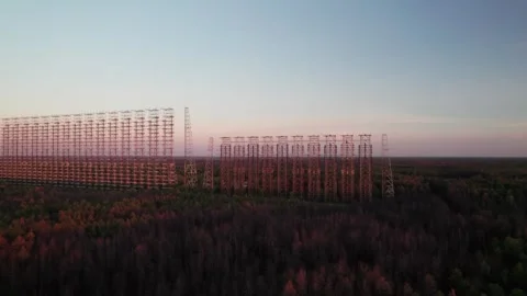 Aerial view of Duga 1 Receiver radar array in Ukraine. Vídeo Stock 345080035