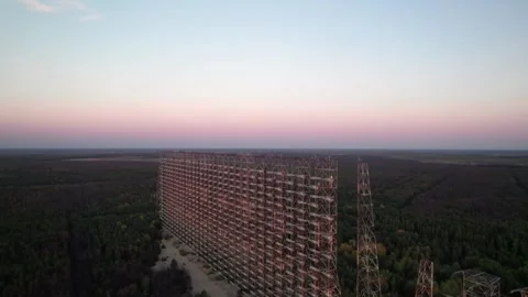 Aerial view of Duga 1 Receiver radar array in Chernobyl, Ukraine. Vídeo Stock 345080104