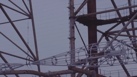 Aerial view Duga array within the Chernobyl Exclusion Zone Stock Footage 99950390