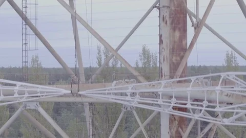 Aerial view Duga array within the Chernobyl Exclusion Zone Stock Footage 99950860