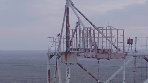 Aerial view Duga array within the Chernobyl Exclusion Zone Stock Footage 99951581