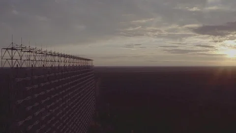 Aerial view Duga array within the Chernobyl Exclusion Zone Stock Footage 99955621
