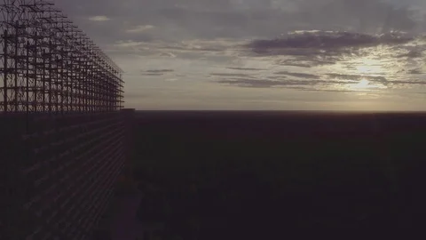 Aerial view Duga array within the Chernobyl Exclusion Zone Stock Footage 99962991