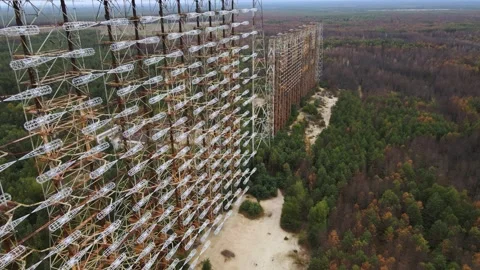 Aerial view of Duga radar system in aban... | Stock Video | Pond5