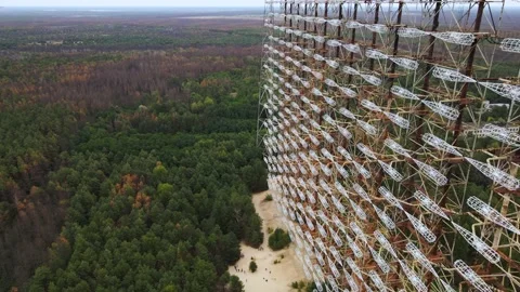 Aerial view of Duga radar system in aban... | Stock Video | Pond5