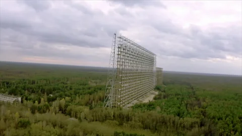 Aerial view of Duga radar system near Chernobyl Stockbeeldmateriaal 332830810