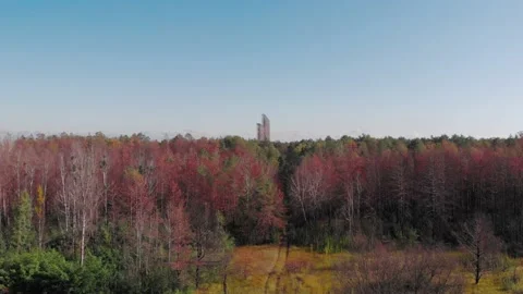 Aerial view of the DUGA Soviet abandoned missile defence radar station Stock Footage 140658270