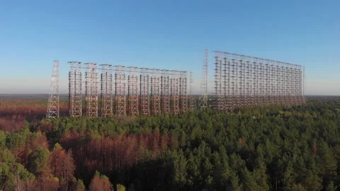 Aerial view of the DUGA Soviet abandoned missile defence radar station Stock Footage 140658761