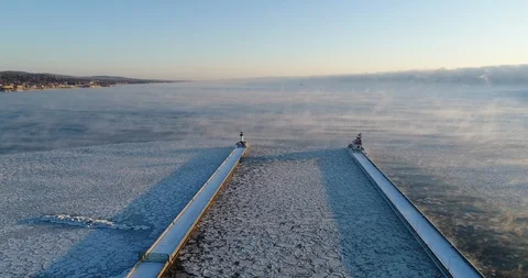 Aerial View of Duluth Harbor in Winter Stock Footage 99964708