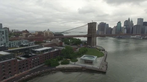 Aerial view of Dumbo and the Brooklyn bridge Stock Footage 76916722