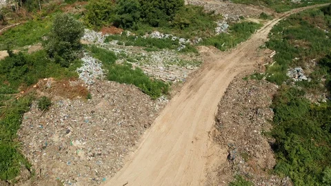 Aerial view of dump in forest. Pollution concept, top view. 스톡 동영상 113758450