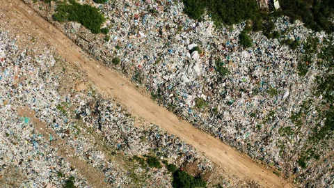 Aerial view of dump in forest. Pollution concept, top view. Stock-Footage 113760576