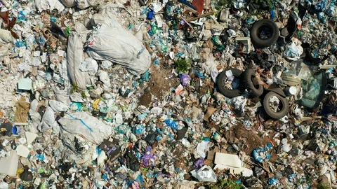 Aerial view of dump in forest. Pollution concept, top view. Video stock 113761823