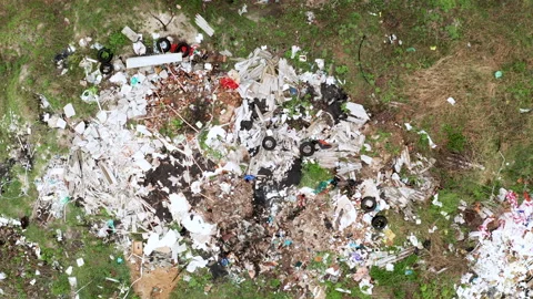 Aerial view of dump in forest. Pollution concept, top view. Stock Footage 130319281
