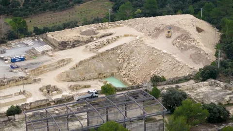 Aerial View Dump Truck Transporting Stone Open Pit Quarry France Excavation Stock-Footage 344036050