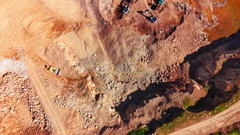 Aerial view of dump trucks loading at gravel plant 스톡 동영상 345153938