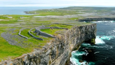 Aerial view of Dun Aonghasa or Dun Aengus ancient stone fort, Inishmore, Ireland Stock-Footage 248423875