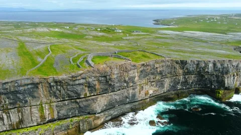 Aerial view of Dun Aonghasa or Dun Aengus ancient stone fort, Inishmore, Ireland Video stock 249821835