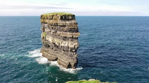 Aerial view of Dun Briste Sea Stack in Ballycastle, Ireland. Stock Footage 346597341