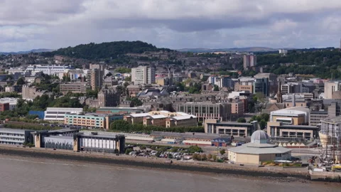 Aerial view of Dundee from over the River Tay. Fourth largest city in Scotland Stock Footage 283166190