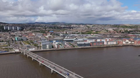 Aerial view of Dundee from over the River Tay. Fourth largest city in Scotland Stock Footage 283166191