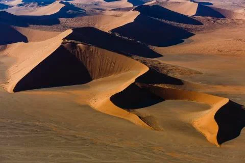 Aerial view dune formation Devils Fork Sossusvlei National Park Namib  Naukluft Stock Photos