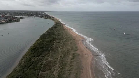 Aerial view dunes separate the river from the sea. Cabourg city. Video 4K 库存影片 257054755