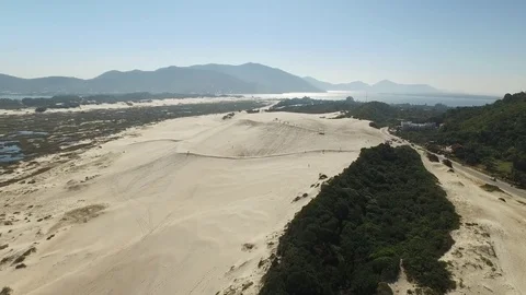 Aerial view Dunes in sunny day - Joaquina beach - Florianopolis - Brazil 2017. Stock Footage